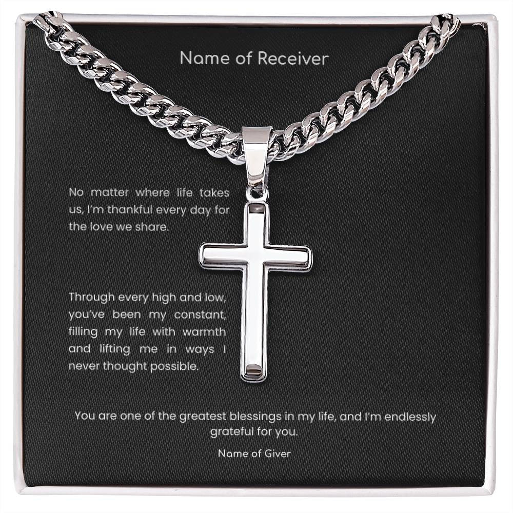 Cuban Link Cross Necklace with Message Card - for Men