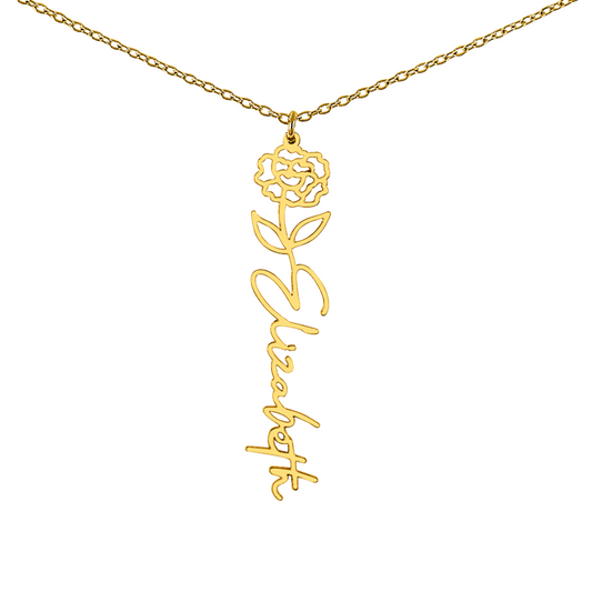 Custom Birth Flower Name Necklace - for Women