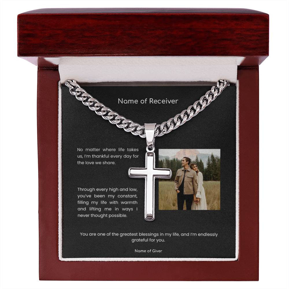 Cuban Link Cross Necklace with Message Card - for Men