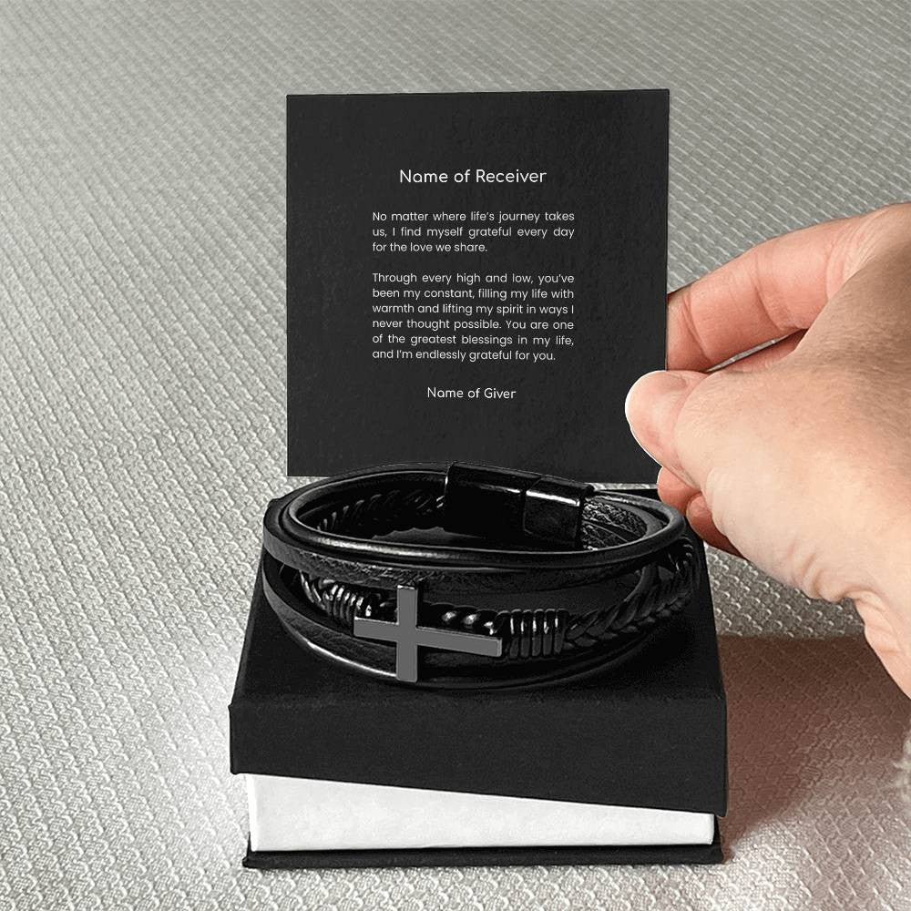 Leather Cross Bracelet - for Men