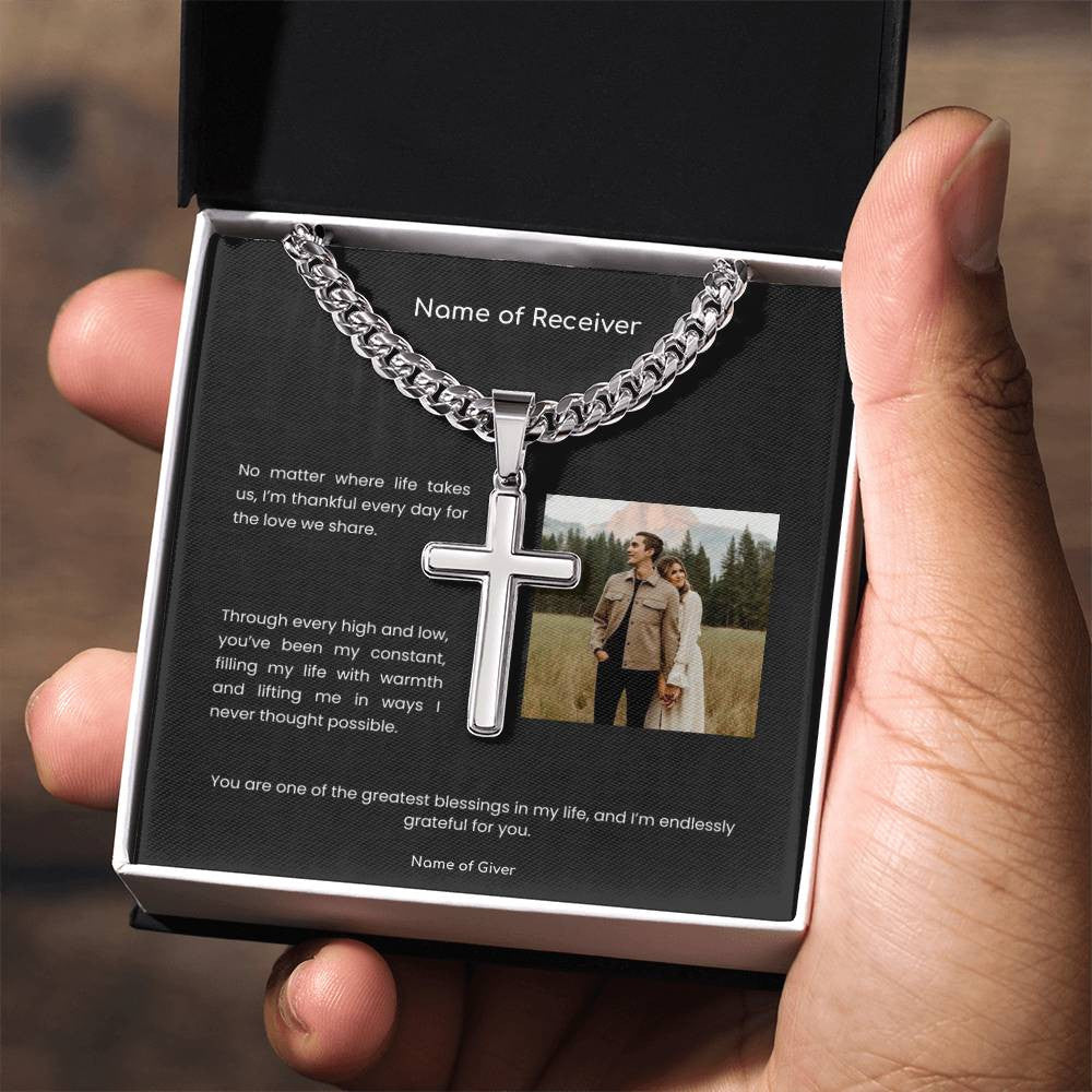 Cuban Link Cross Necklace with Message Card - for Men