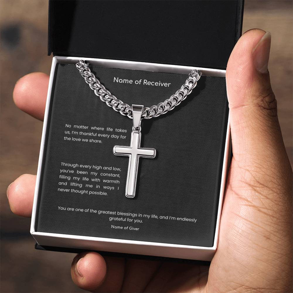 Cuban Link Cross Necklace with Message Card - for Men
