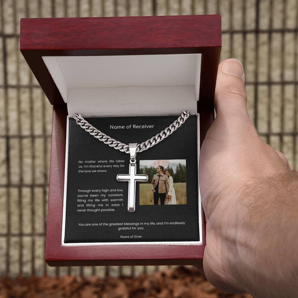 Cuban Link Cross Necklace with Message Card - for Men