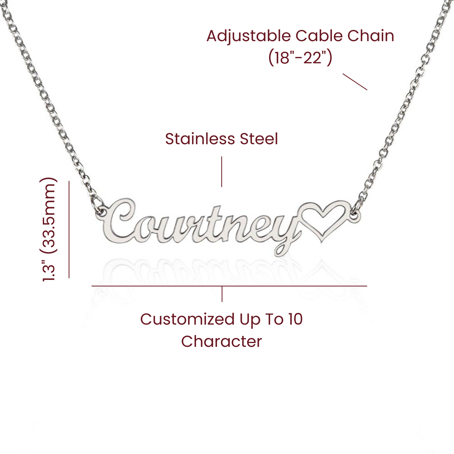 Custom Heart Name Necklace - for Women