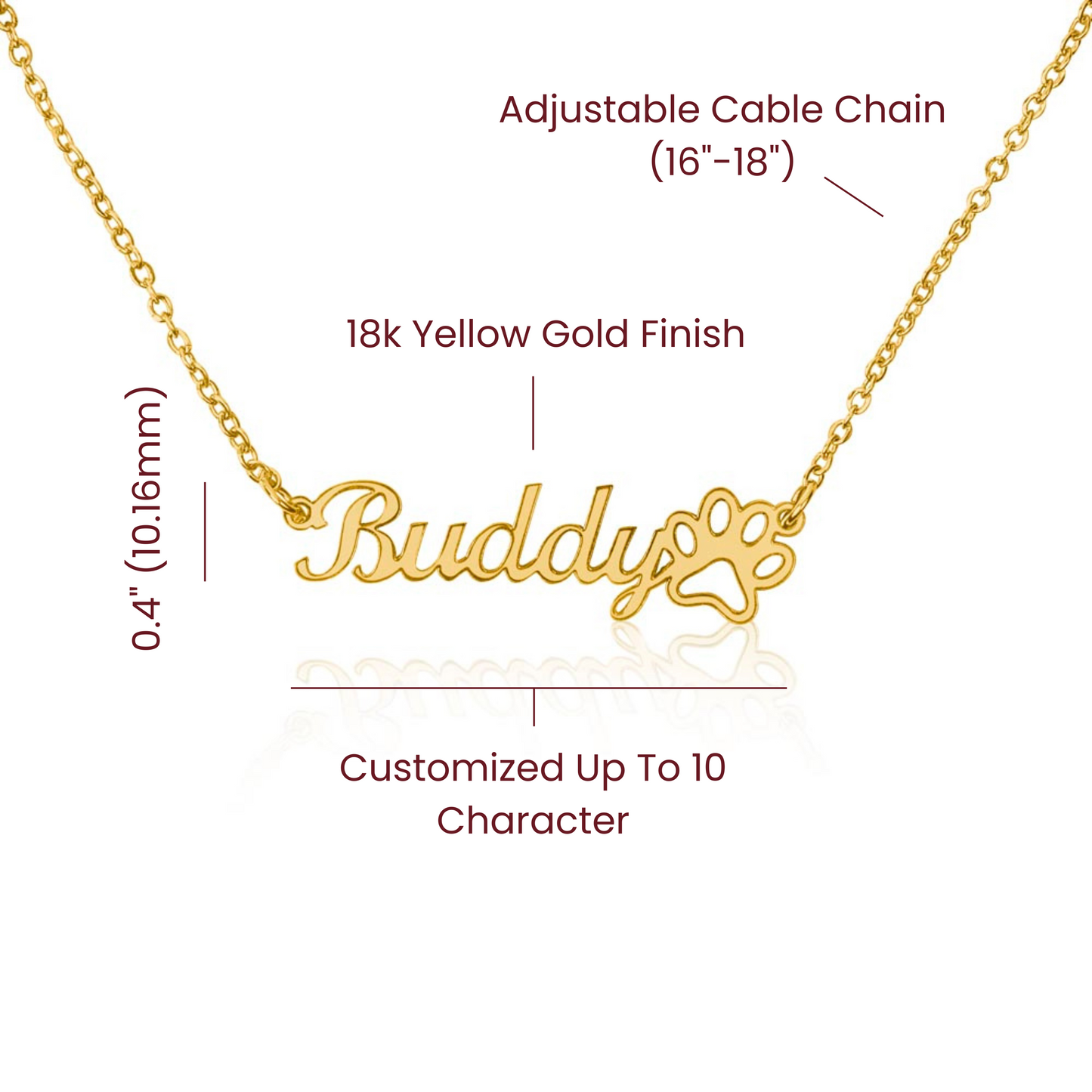 Custom Paw Print Name Necklace - for Women