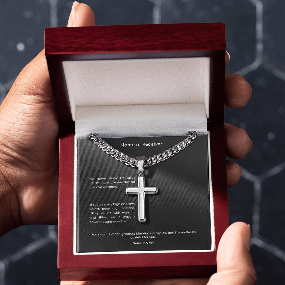 Cuban Link Cross Necklace with Message Card - for Men