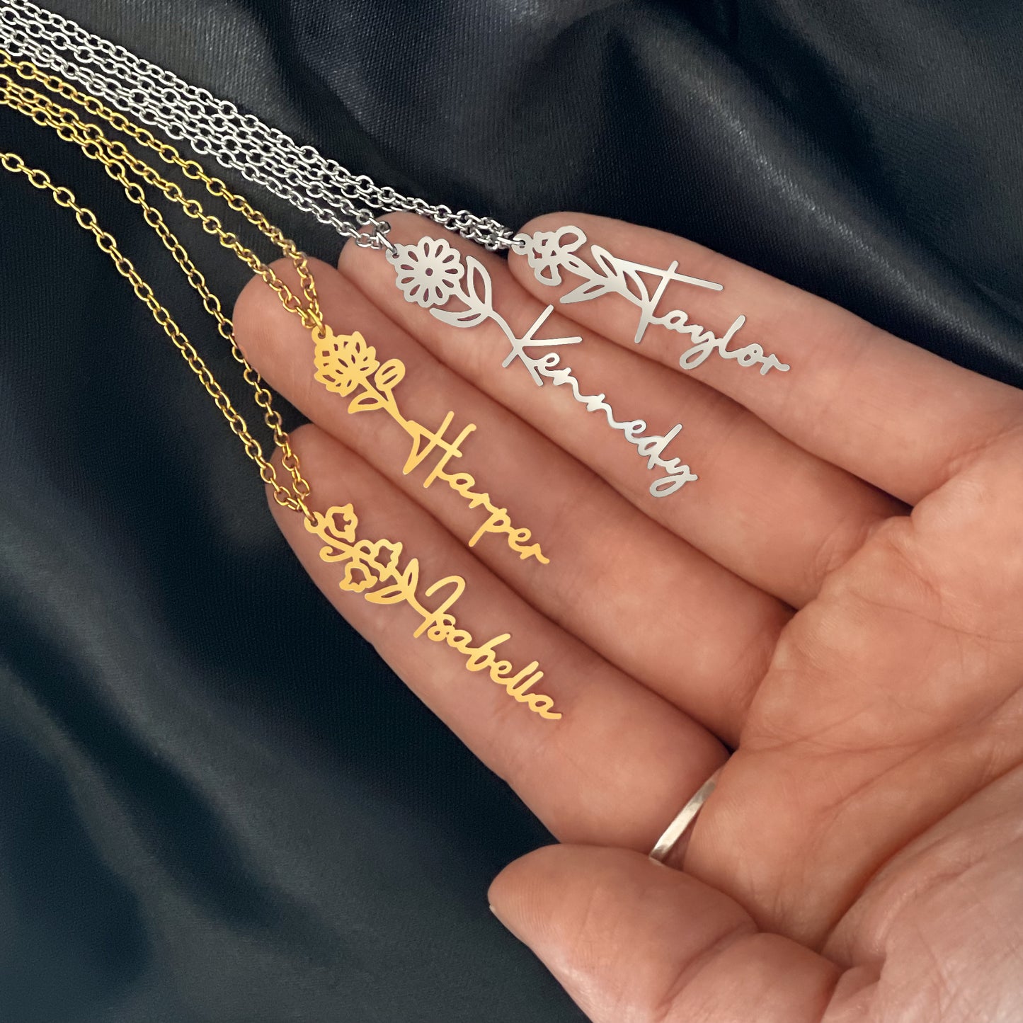 Custom Birth Flower Name Necklace - for Women