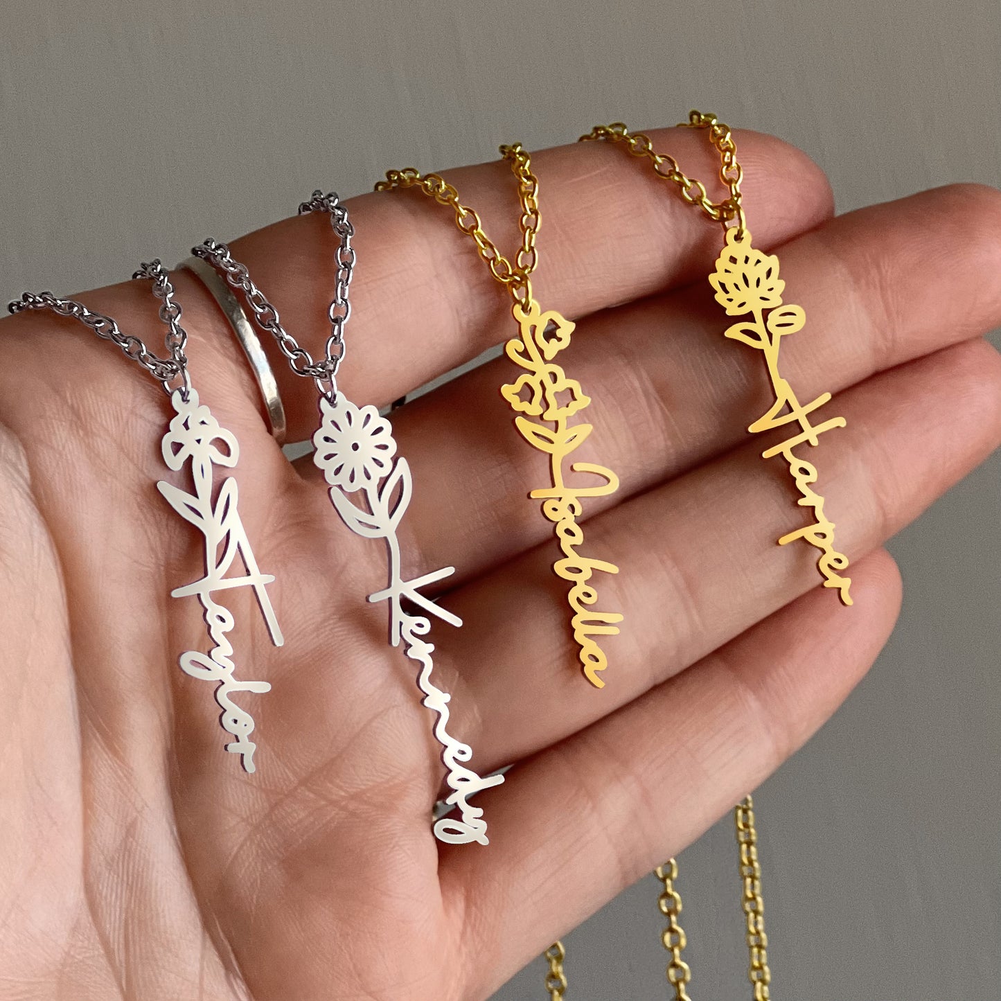 Custom Birth Flower Name Necklace - for Women