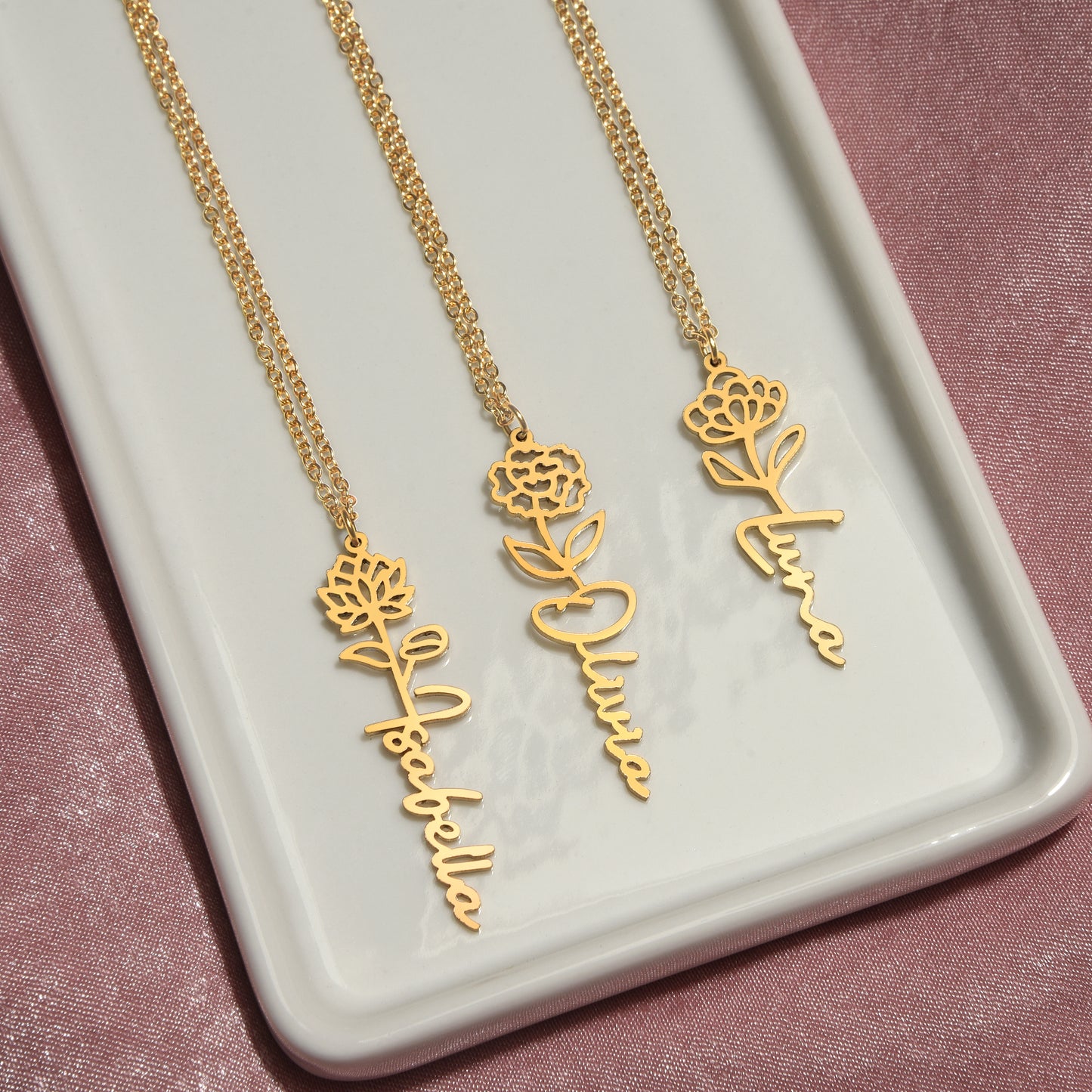 Custom Birth Flower Name Necklace - for Women