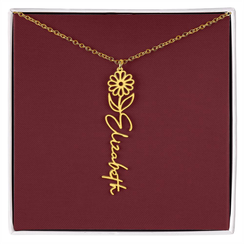Custom Birth Flower Name Necklace - for Women