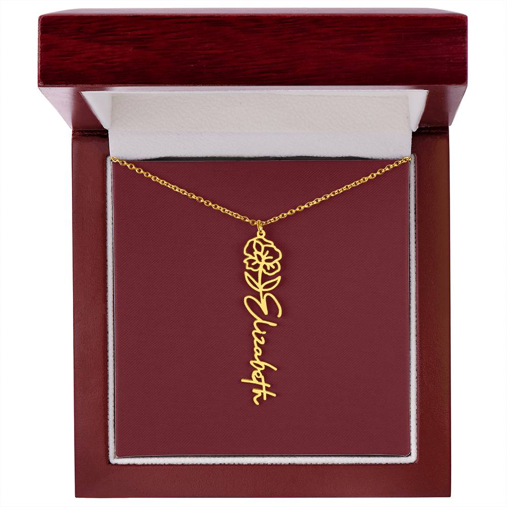Custom Birth Flower Name Necklace - for Women