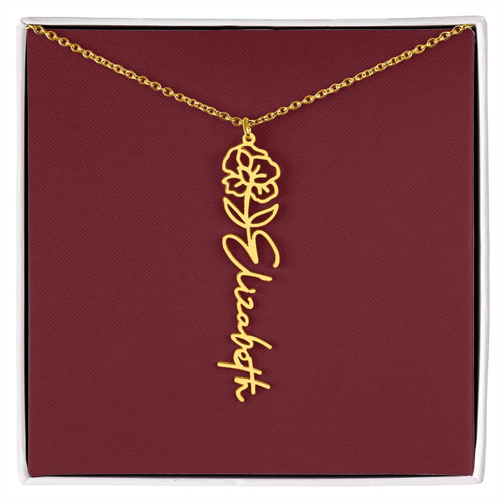 Custom Birth Flower Name Necklace - for Women