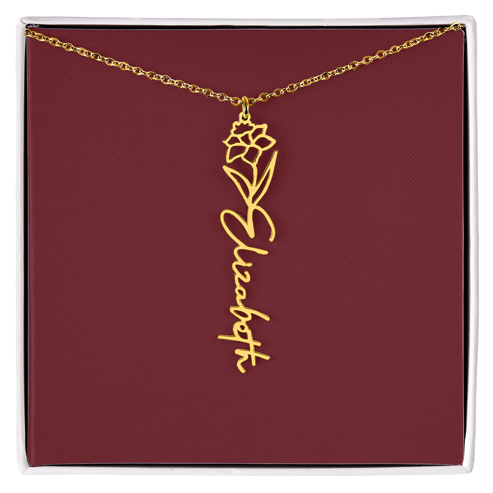 Custom Birth Flower Name Necklace - for Women