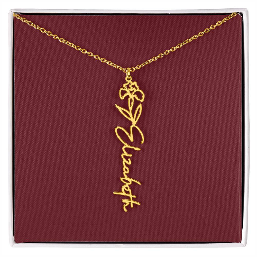 Custom Birth Flower Name Necklace - for Women