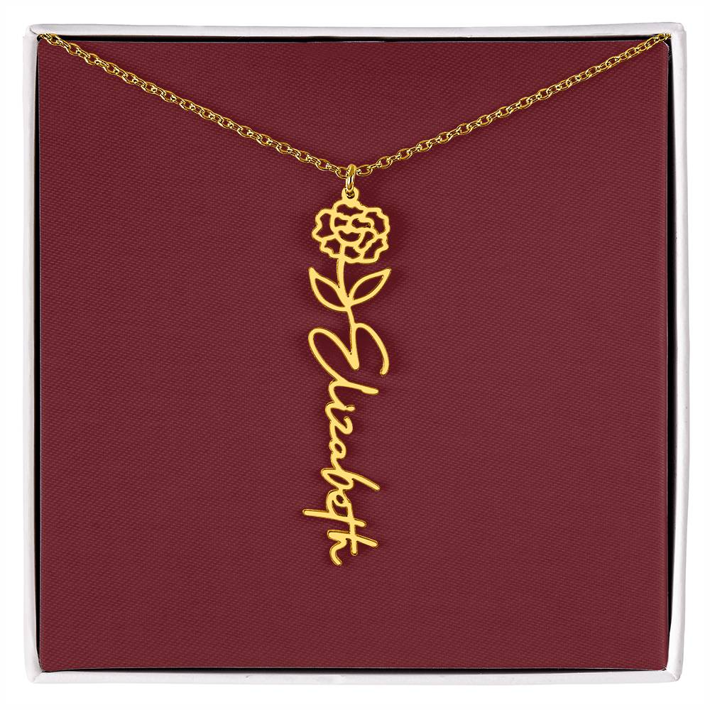 Custom Birth Flower Name Necklace - for Women