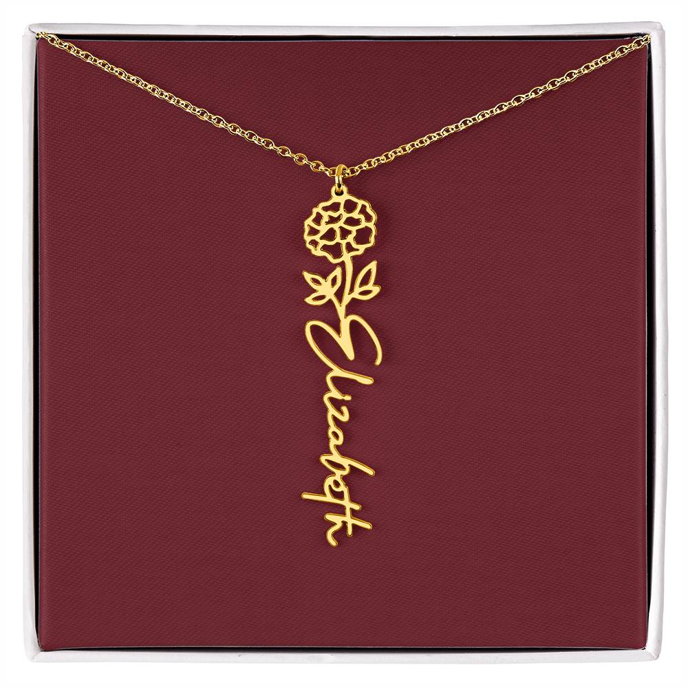 Custom Birth Flower Name Necklace - for Women