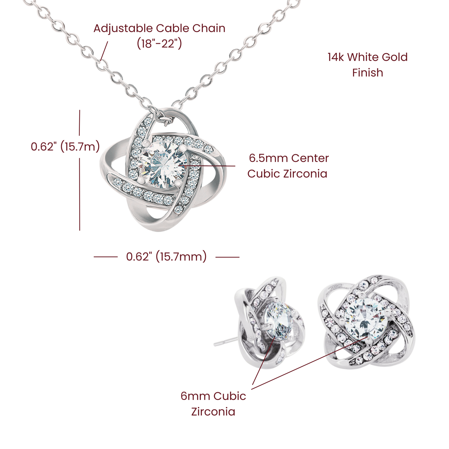 Love Knot Pendant & Earring Set Bundle - for Women