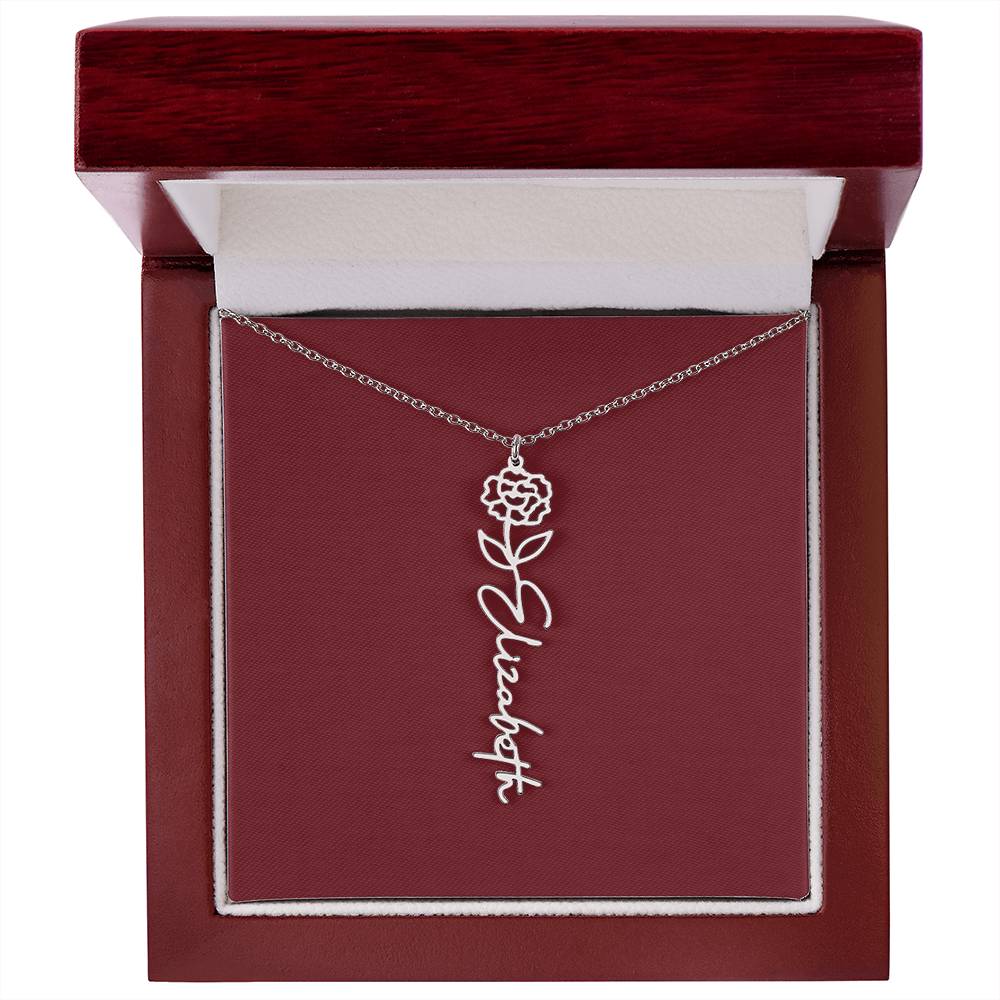 Custom Birth Flower Name Necklace - for Women