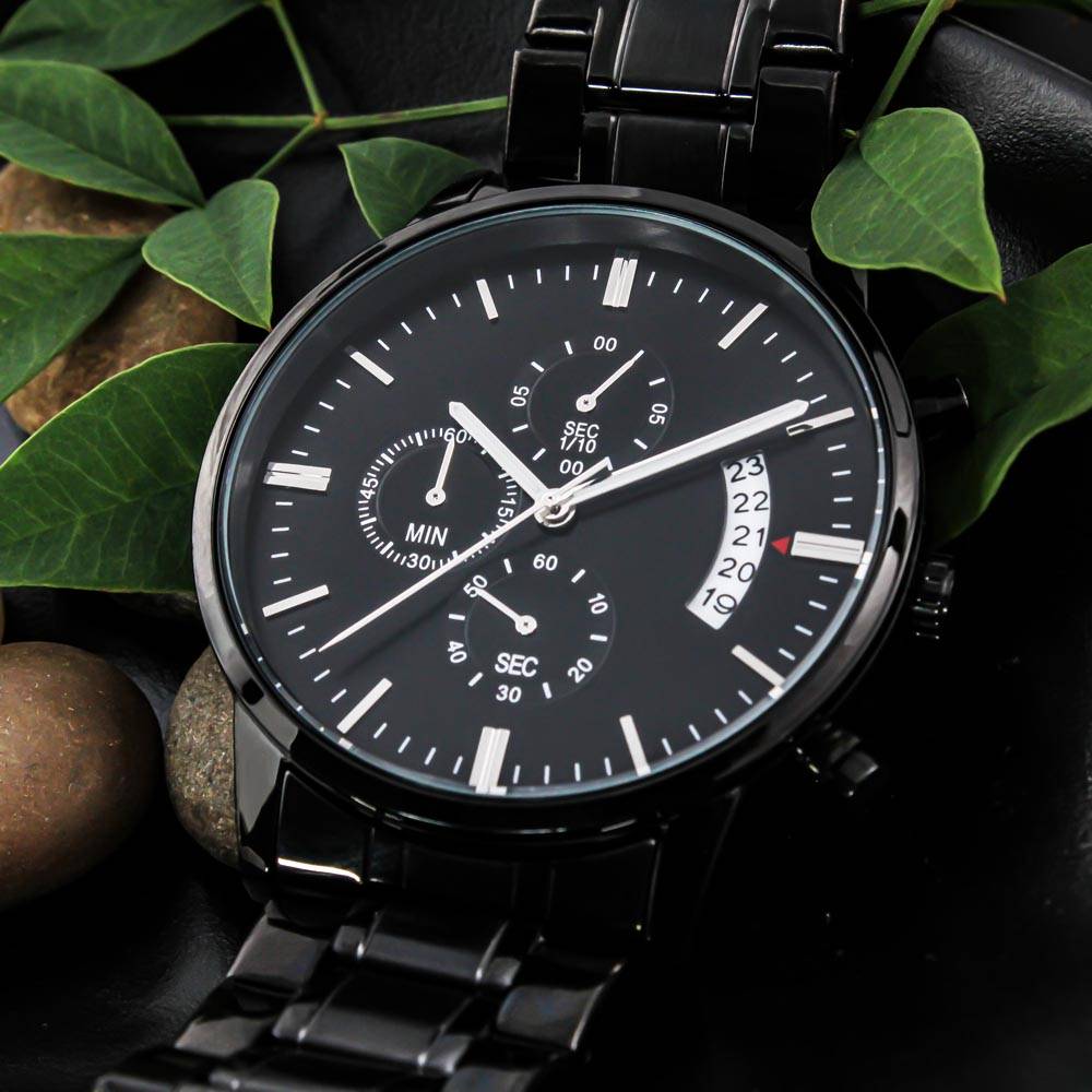 Personalized Engraved Black Chronograph Watch - for Men