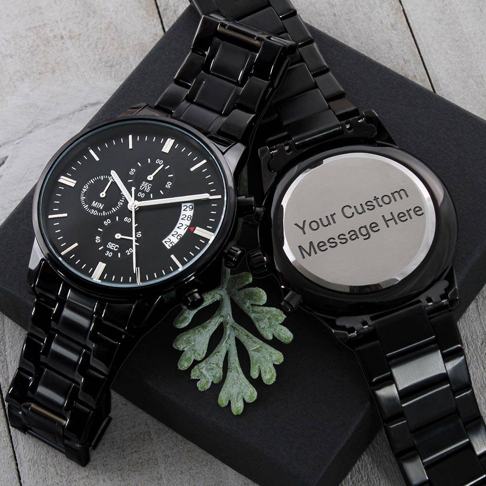 Personalized Engraved Black Chronograph Watch - for Men