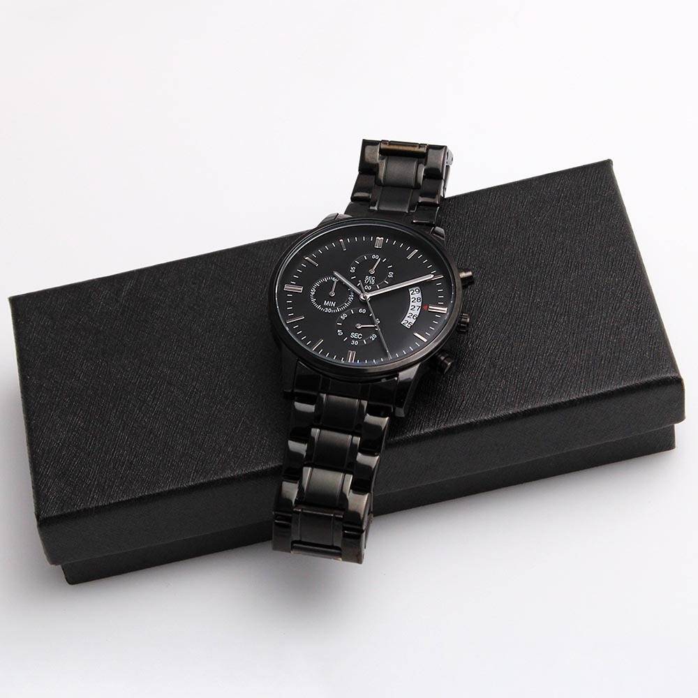 Personalized Engraved Black Chronograph Watch - for Men