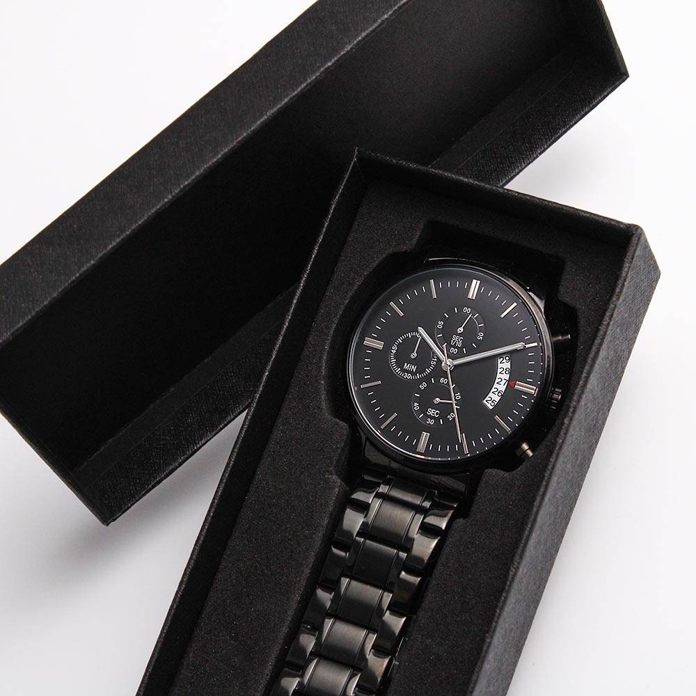 Personalized Engraved Black Chronograph Watch - for Men