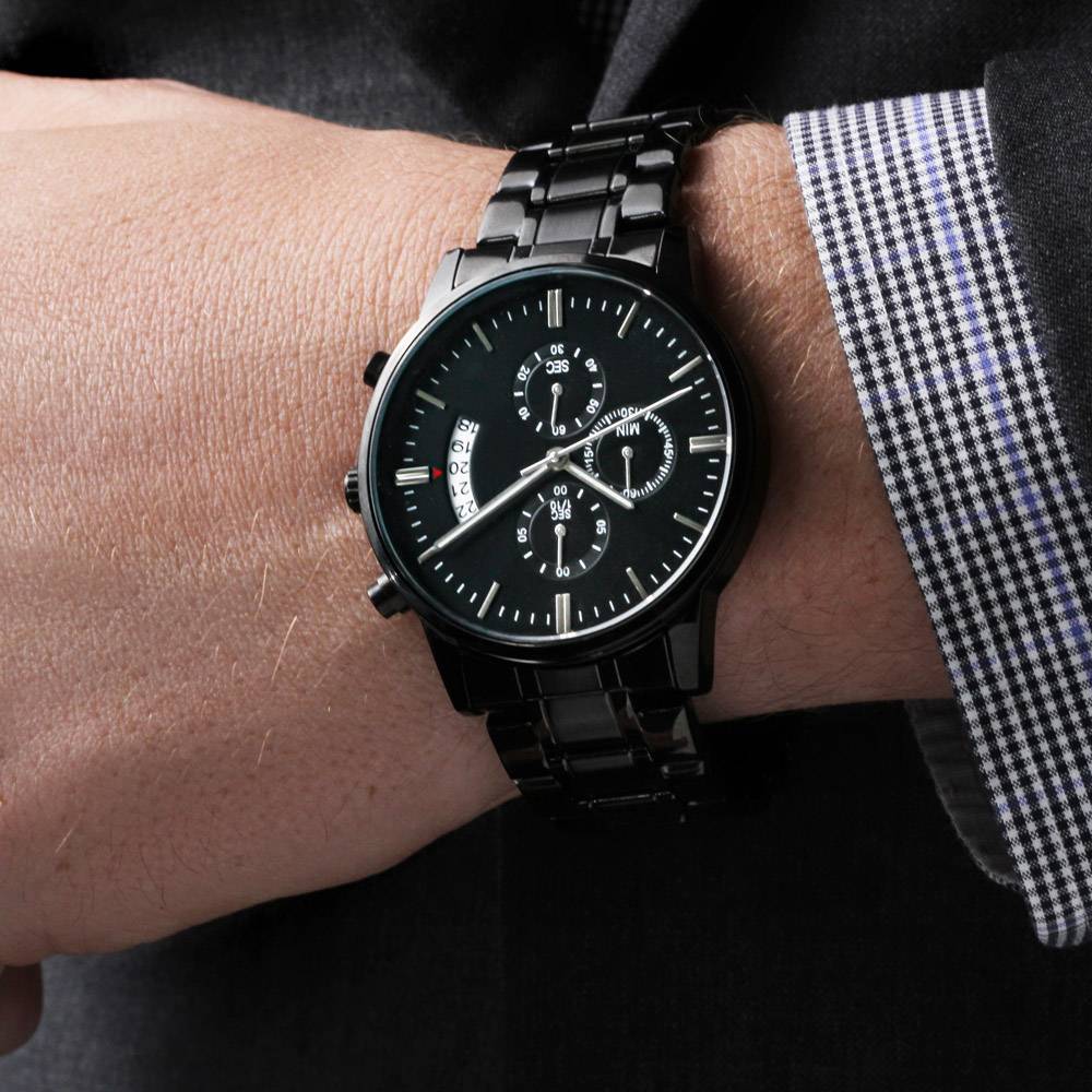 Personalized Engraved Black Chronograph Watch - for Men