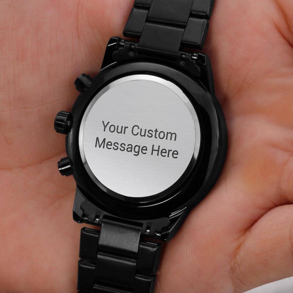 Personalized Engraved Black Chronograph Watch - for Men