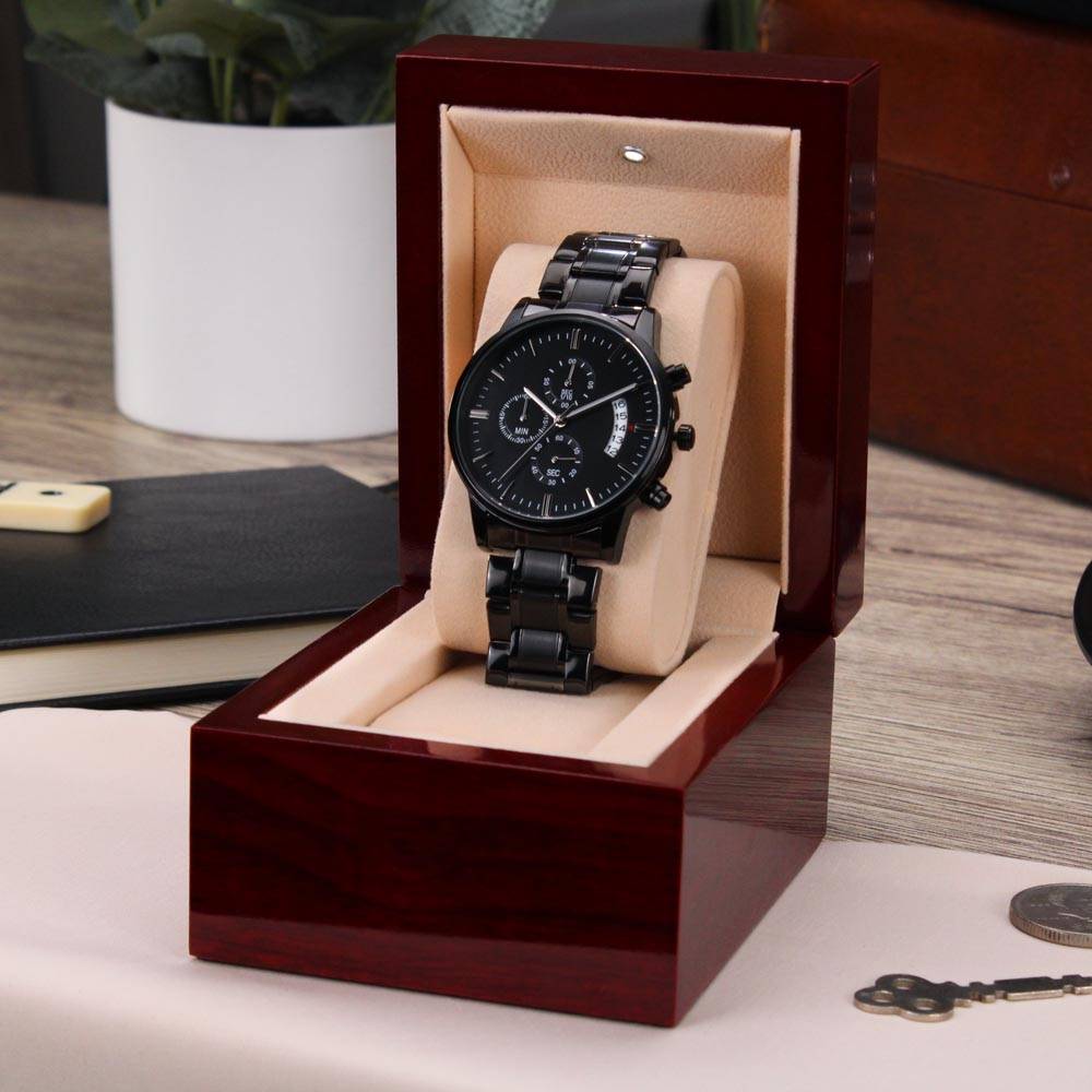 Personalized Engraved Black Chronograph Watch - for Men