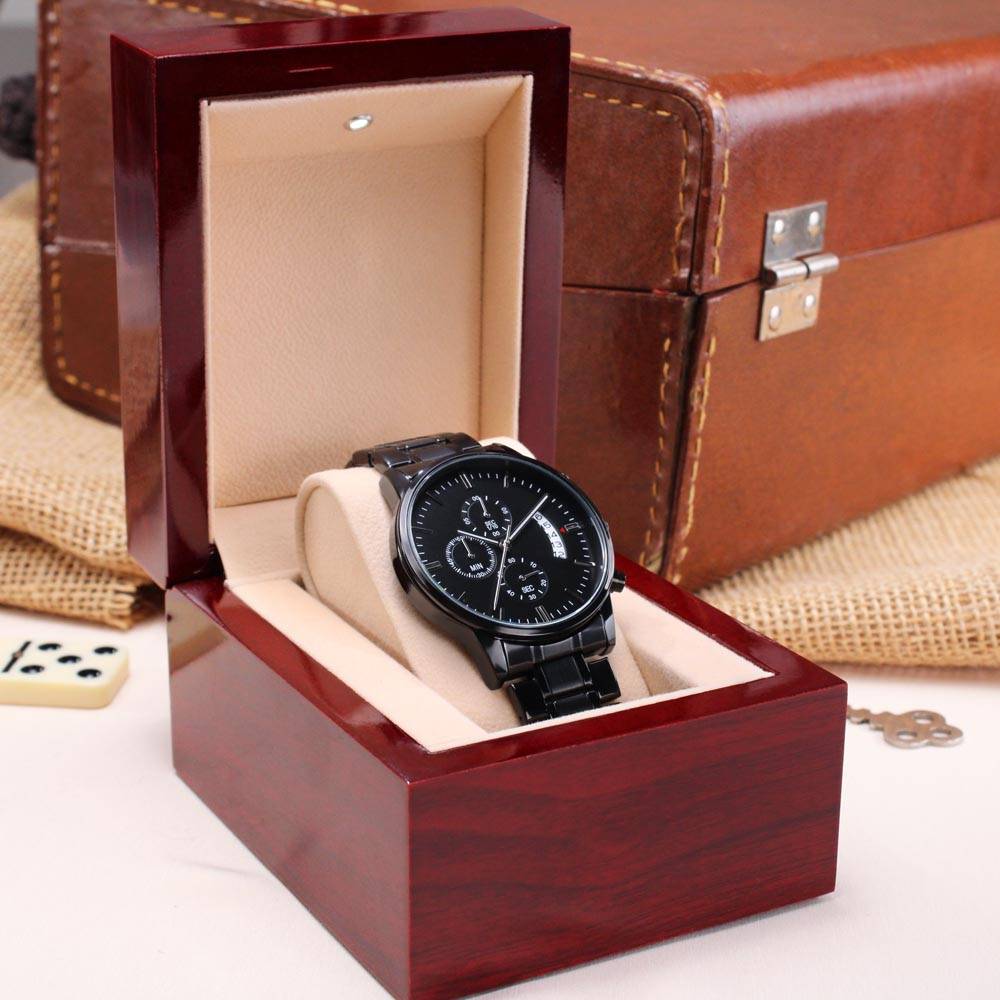 Personalized Engraved Black Chronograph Watch - for Men