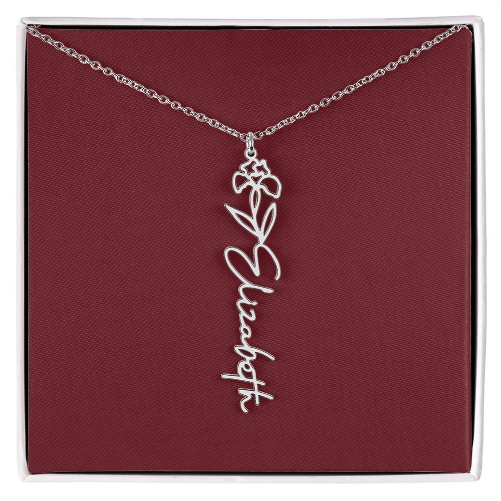 Custom Birth Flower Name Necklace - for Women