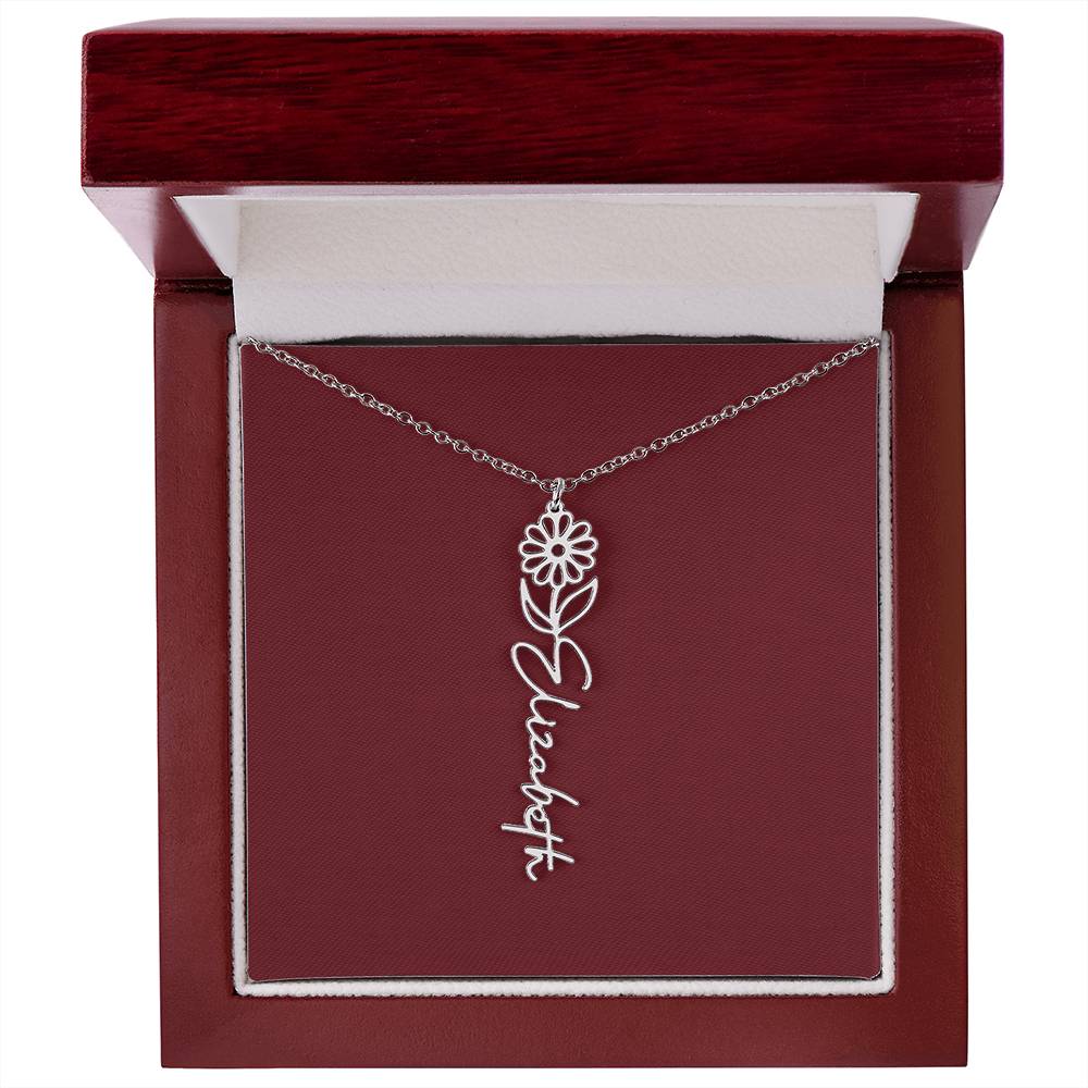 Custom Birth Flower Name Necklace - for Women