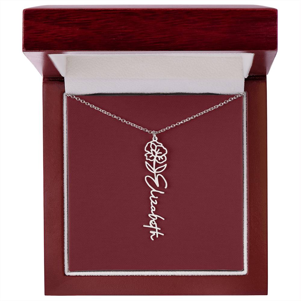 Custom Birth Flower Name Necklace - for Women