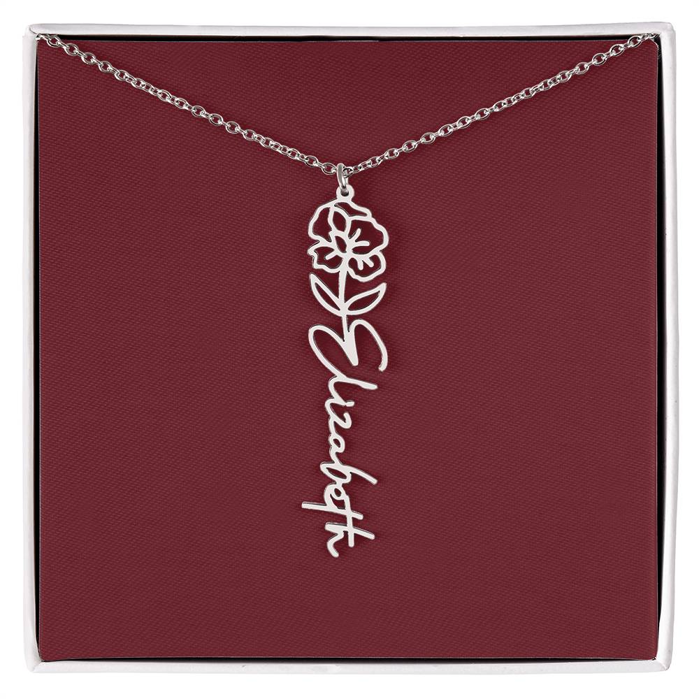 Custom Birth Flower Name Necklace - for Women