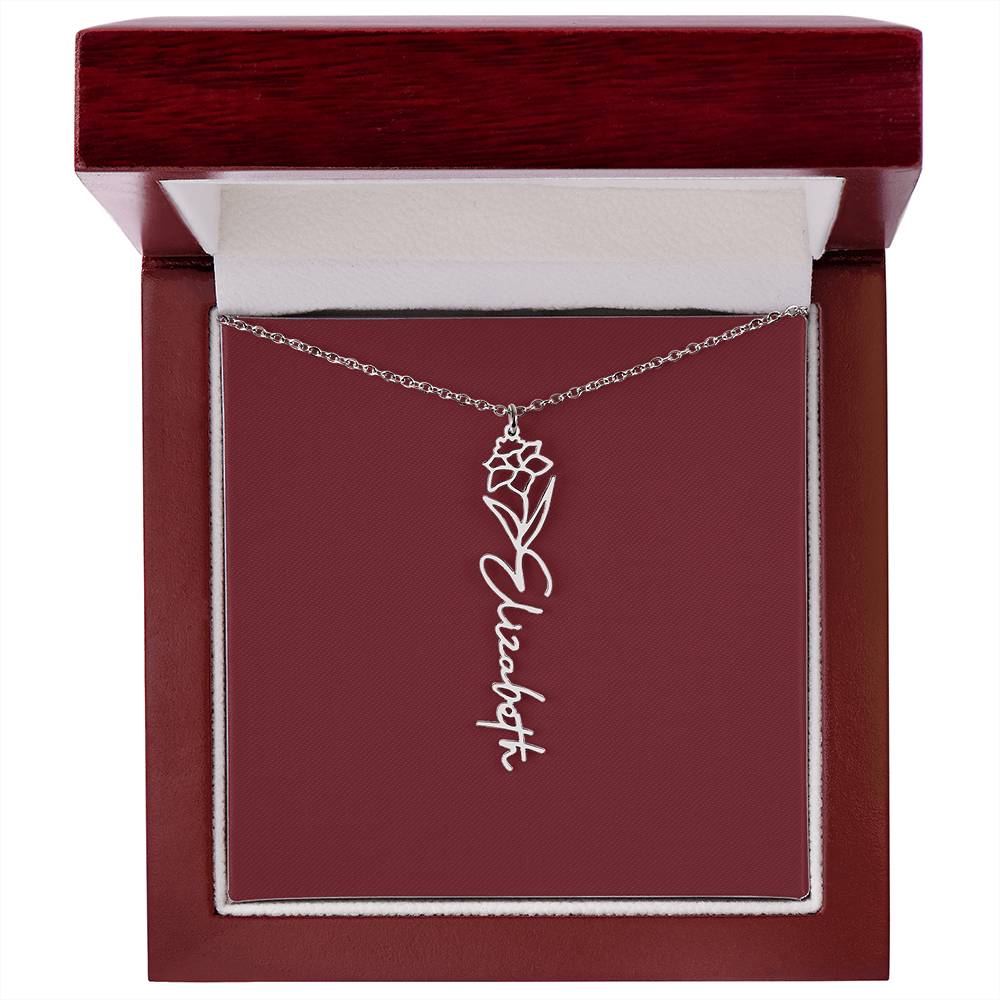 Custom Birth Flower Name Necklace - for Women