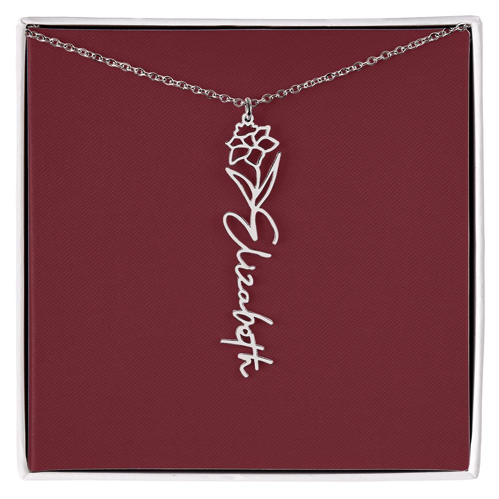 Custom Birth Flower Name Necklace - for Women