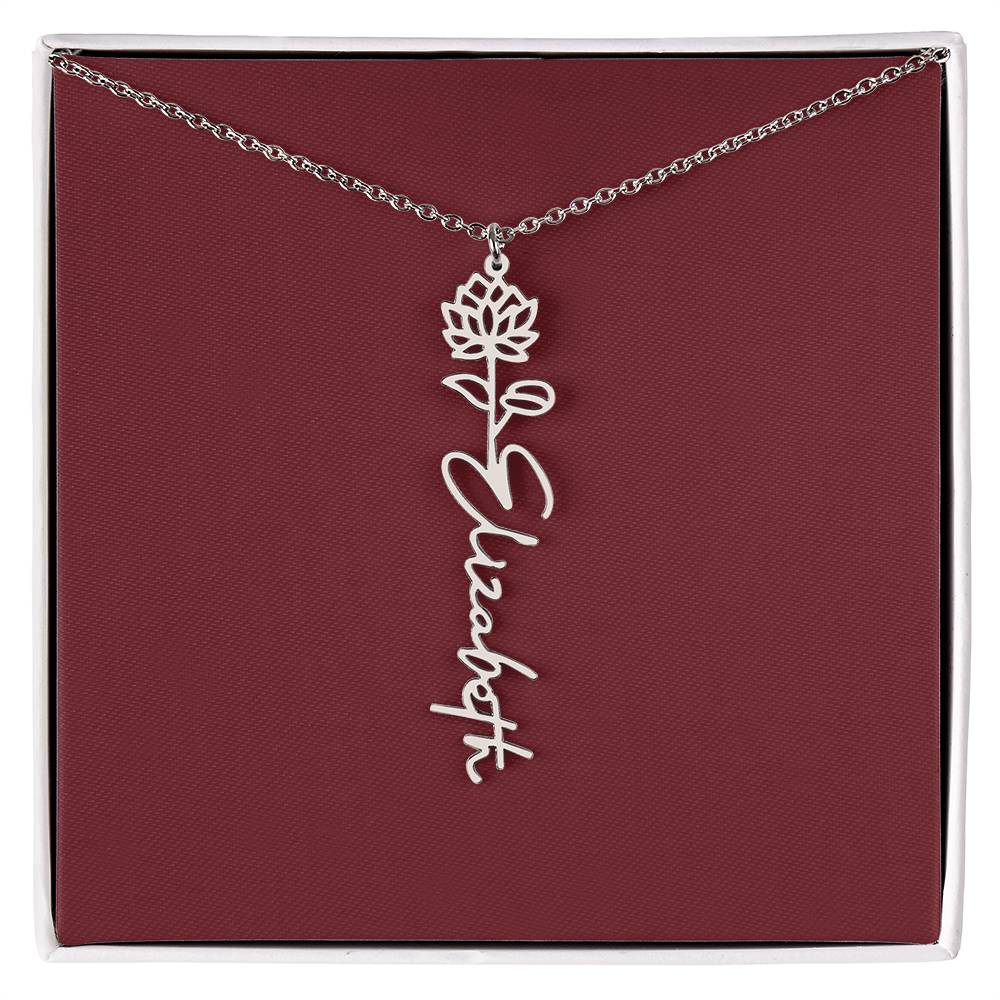 Custom Birth Flower Name Necklace - for Women