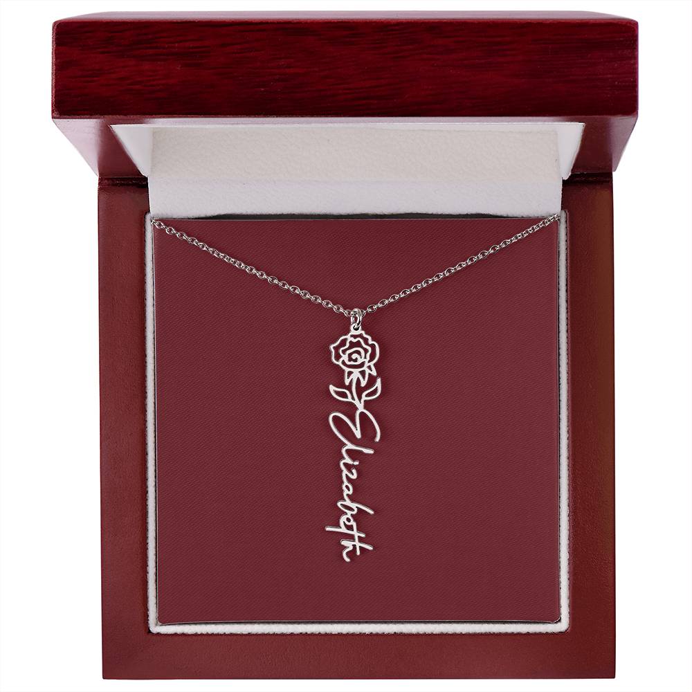 Custom Birth Flower Name Necklace - for Women