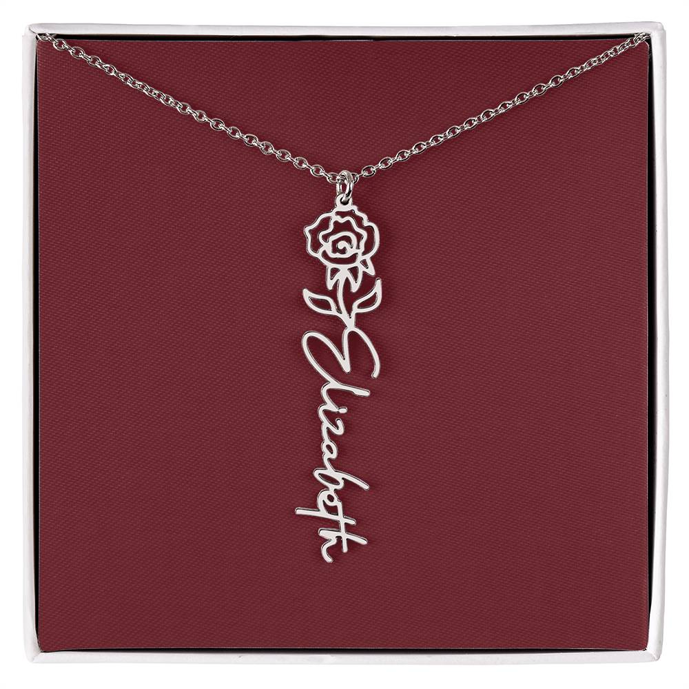 Custom Birth Flower Name Necklace - for Women