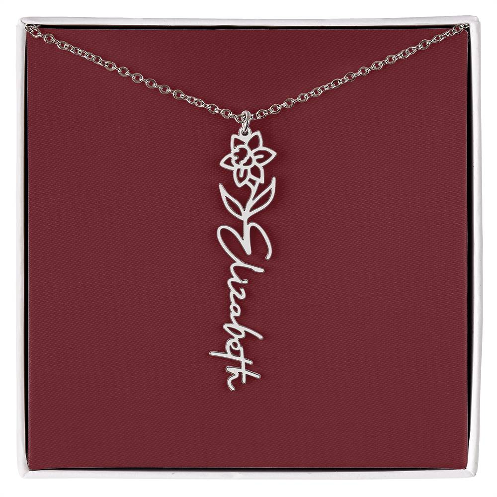 Custom Birth Flower Name Necklace - for Women