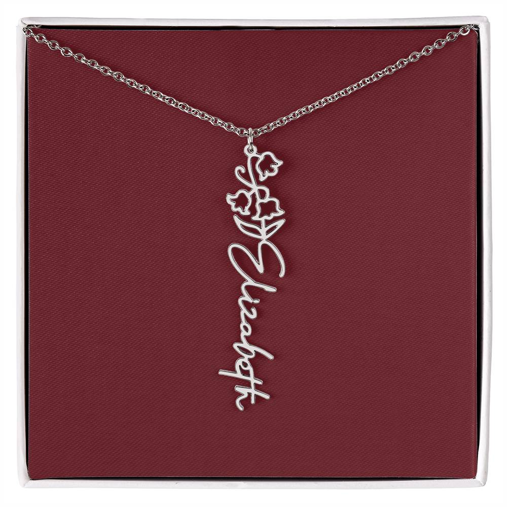 Custom Birth Flower Name Necklace - for Women