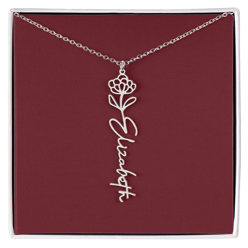 Custom Birth Flower Name Necklace - for Women