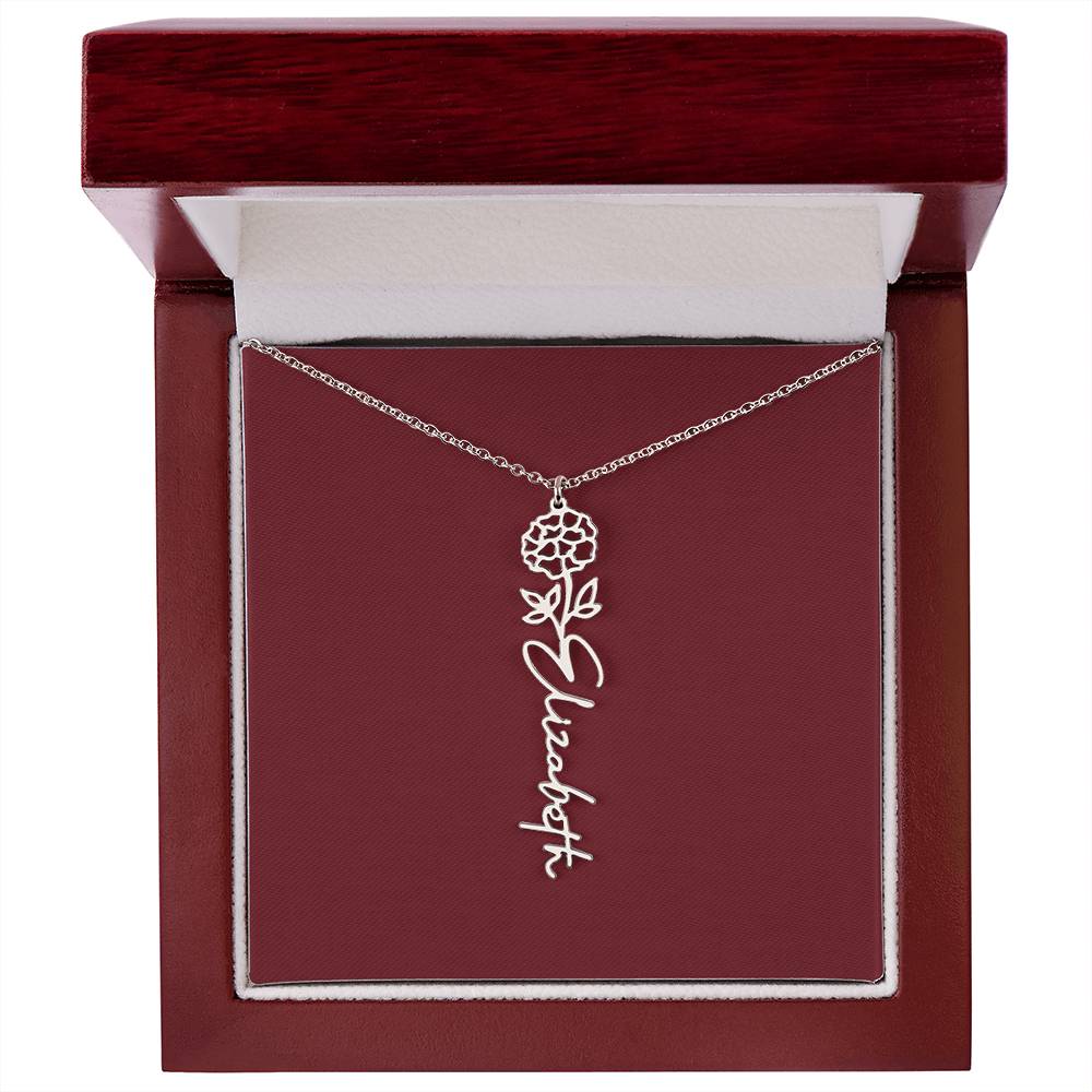 Custom Birth Flower Name Necklace - for Women