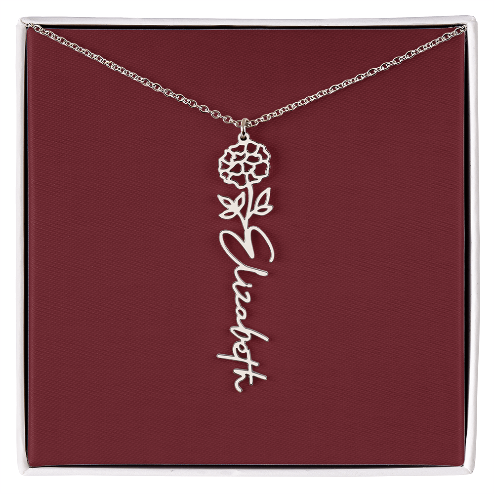 Custom Birth Flower Name Necklace - for Women