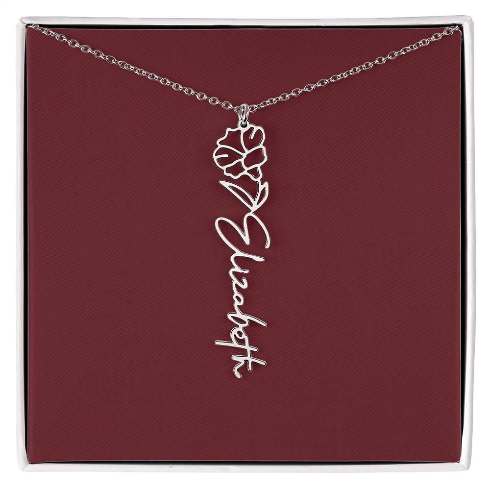 Custom Birth Flower Name Necklace - for Women