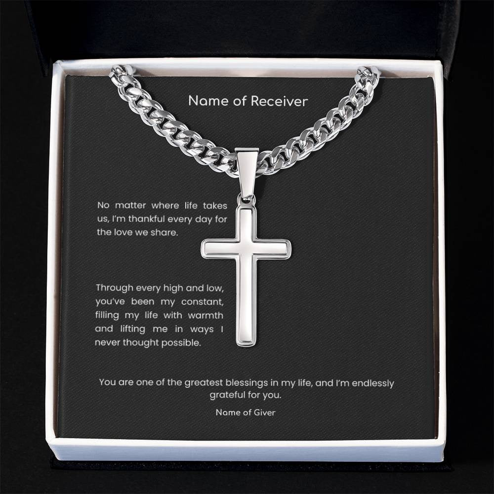 Cuban Link Cross Necklace with Message Card - for Men