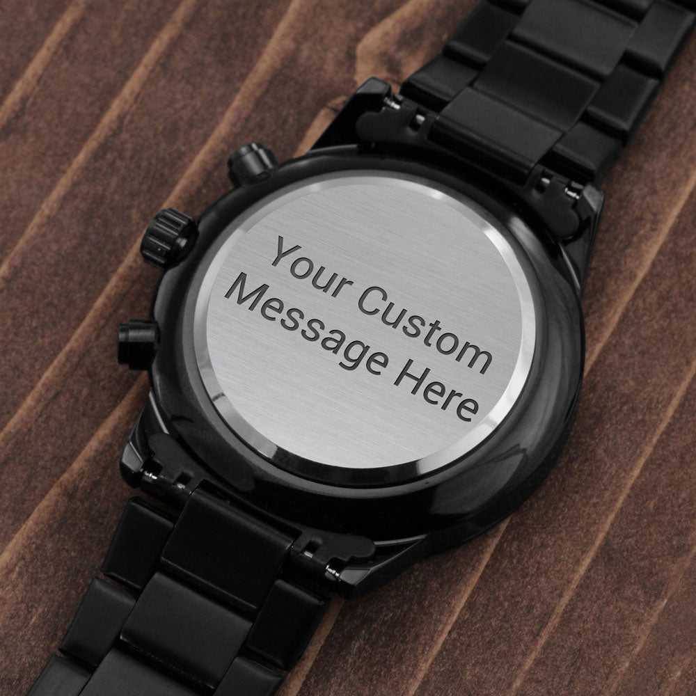 Personalized Engraved Black Chronograph Watch - for Men