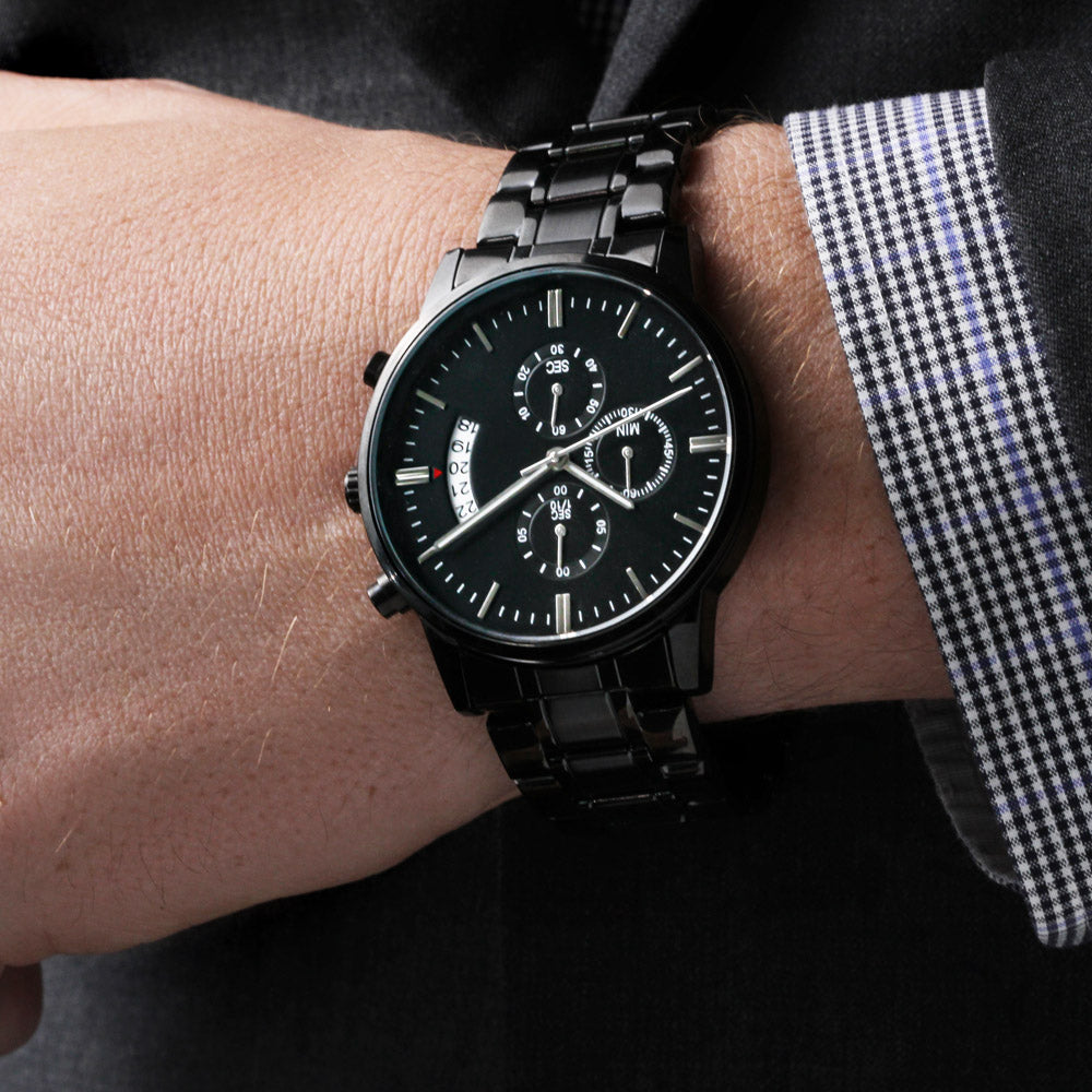 Personalized Engraved Black Chronograph Watch - for Men