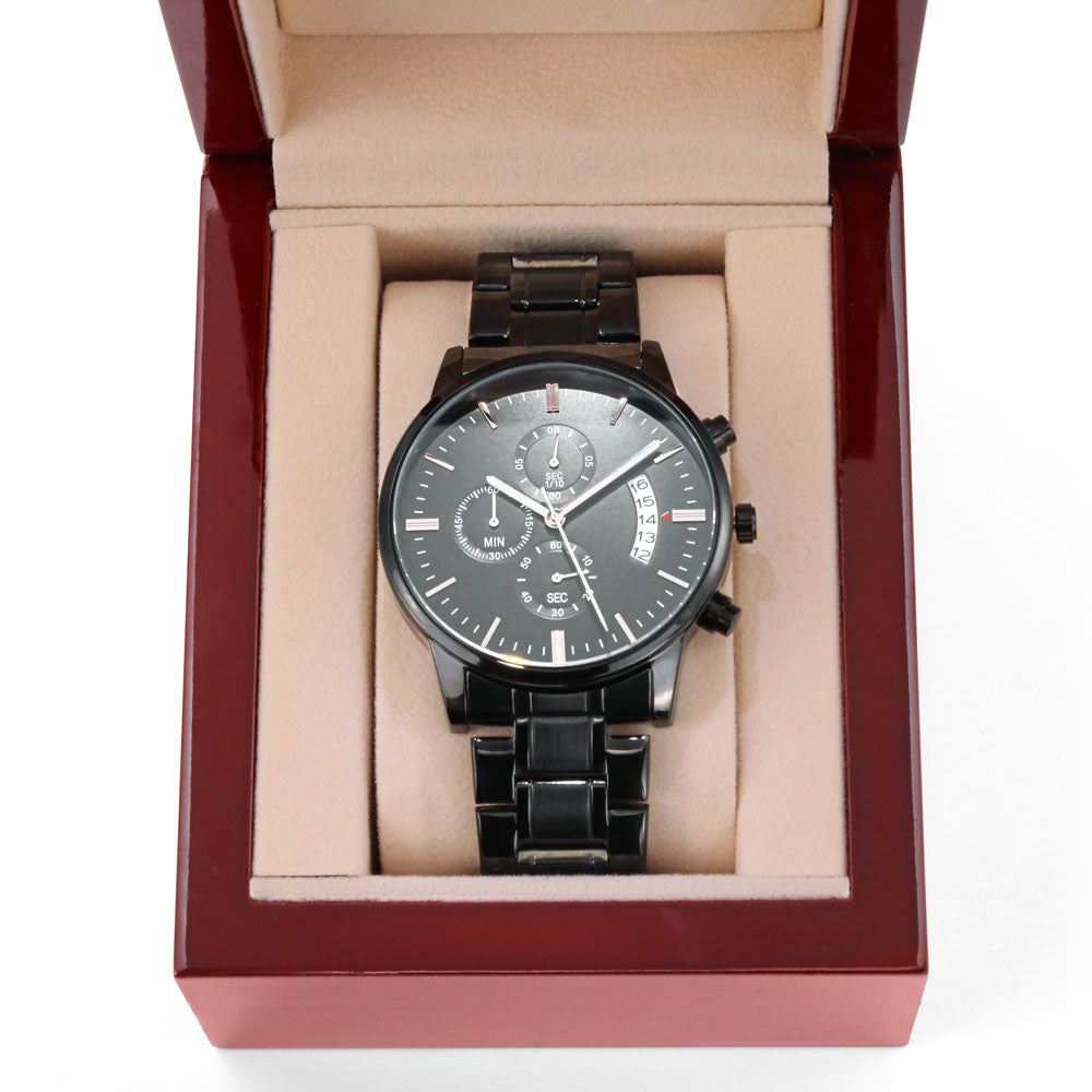 Personalized Engraved Black Chronograph Watch - for Men