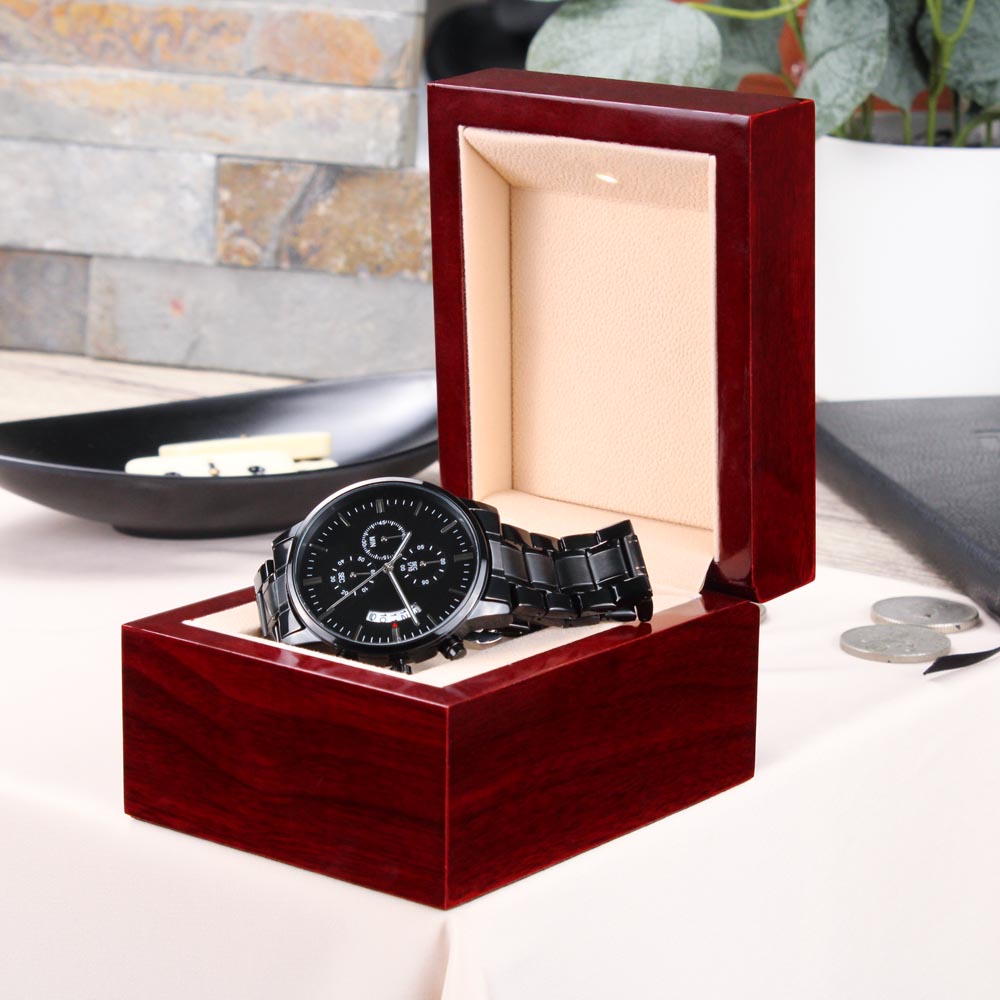 Personalized Engraved Black Chronograph Watch - for Men